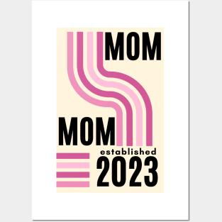 mom established 2023, new mom, mom to be pink girl gender reveal, baby shower retro style Posters and Art